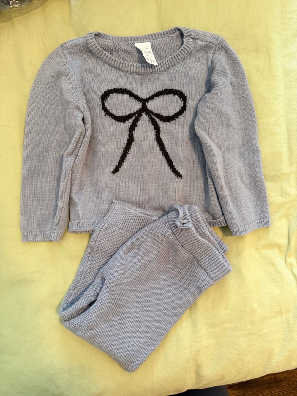 Carter's Blue Gray Knit Sweater Set with Black Bow Detail